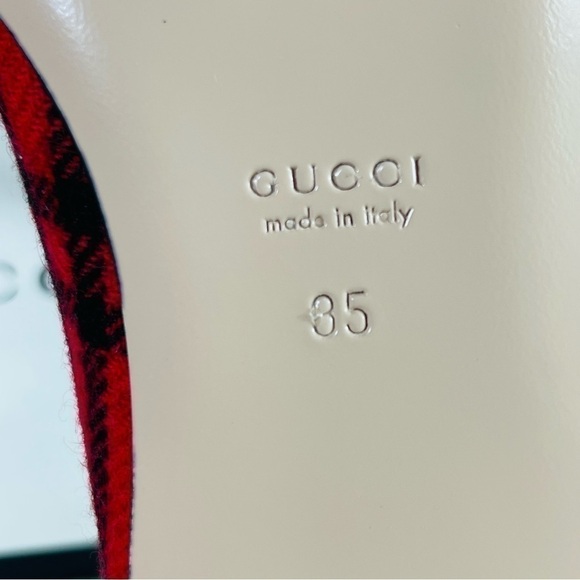 NWT GUCCI Archive Wool Check Pointed Toe Ballet Flats Shoes Red/Black SZ 35 - Picture 12 of 16
